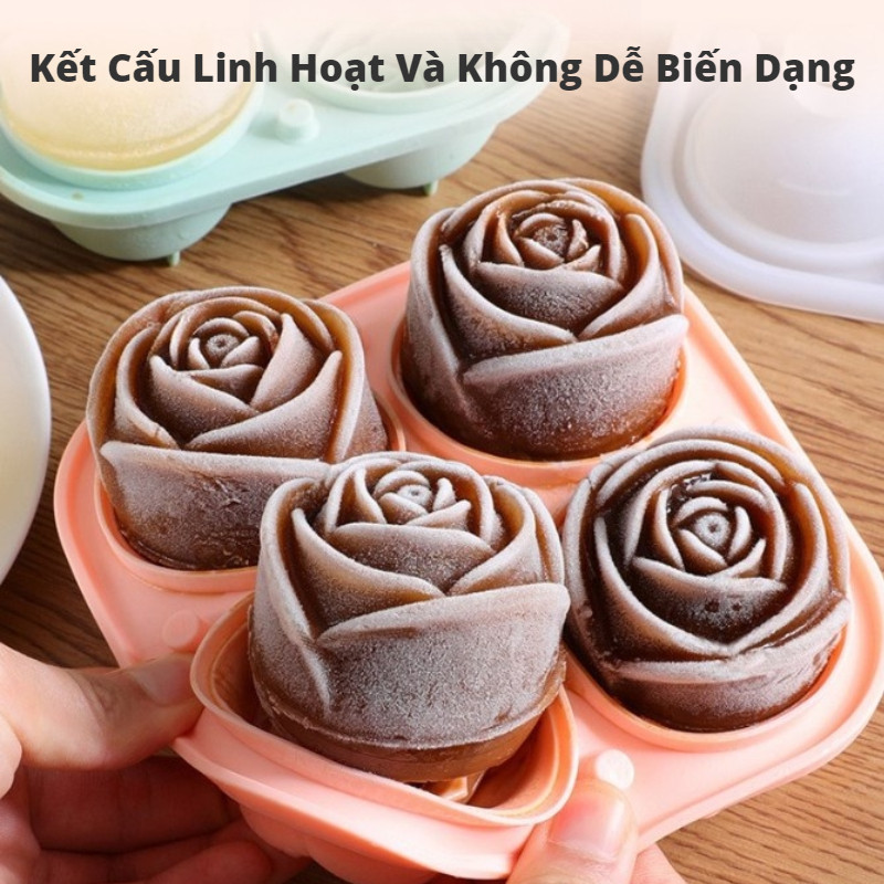 Khuôn Làm Đá 4 Viên Hình Bông Hoa Hồng,Dễ Sử Dụng, Khắc Rõ Ràng, Chất Liệu Silicon Cấp Thực Phẩm