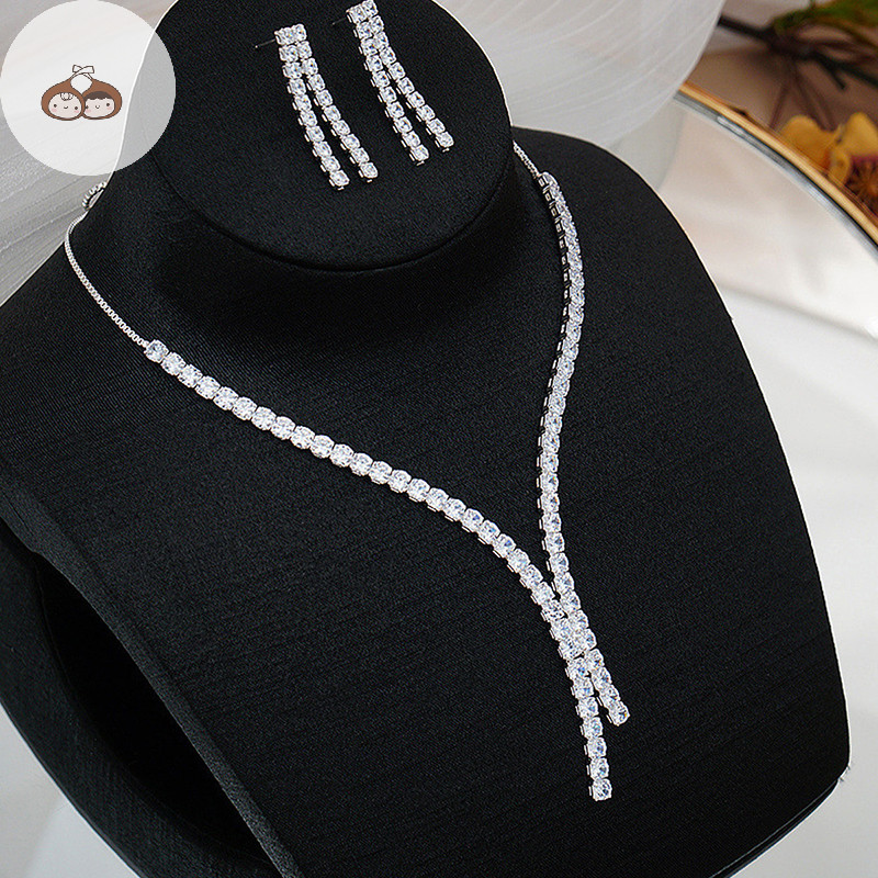 Ars 2 Chiếc Đơn Giản Hình Học Zircon Vòng Cổ Bộ Bông Tai Nữ Cưới Cô Dâu Bộ Trang Sức Phụ Kiện Quà Tặng VN