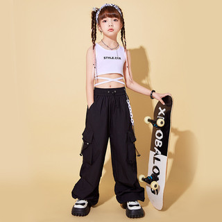 3-14 Tuổi Trẻ Em Tay Ngắn Hip Hop Cotton Trắng Áo Bé Gái Mùa Hè Cổ Vũ Thể Hiện Crop Top Phù Hợp Với Bé Gái Hip Hop Thể Hiện Trang Phục Thường Ngày Quần Dài Rời