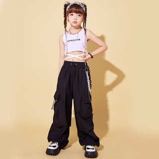 3-14 Tuổi Trẻ Em Tay Ngắn Hip Hop Cotton Trắng Áo Bé Gái Mùa Hè Cổ Vũ Thể Hiện Crop Top Phù Hợp Với Bé Gái Hip Hop Thể Hiện Trang Phục Thường Ngày Quần Dài Rời