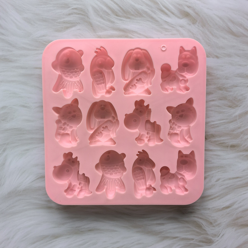 12 Khoang Hoạt Hình Hình Hình Động Vật Khuôn Silicon Khuôn Socola DIY Món Tráng Miệng Pudding Thạch Bánh Nướng Khuôn