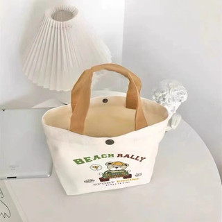 Túi Tote vải FEASTLY, Túi xách Mini đào dung tích lớn, Túi lưu trữ hoạt hình bằng vải canvas thời trang dã ngoại