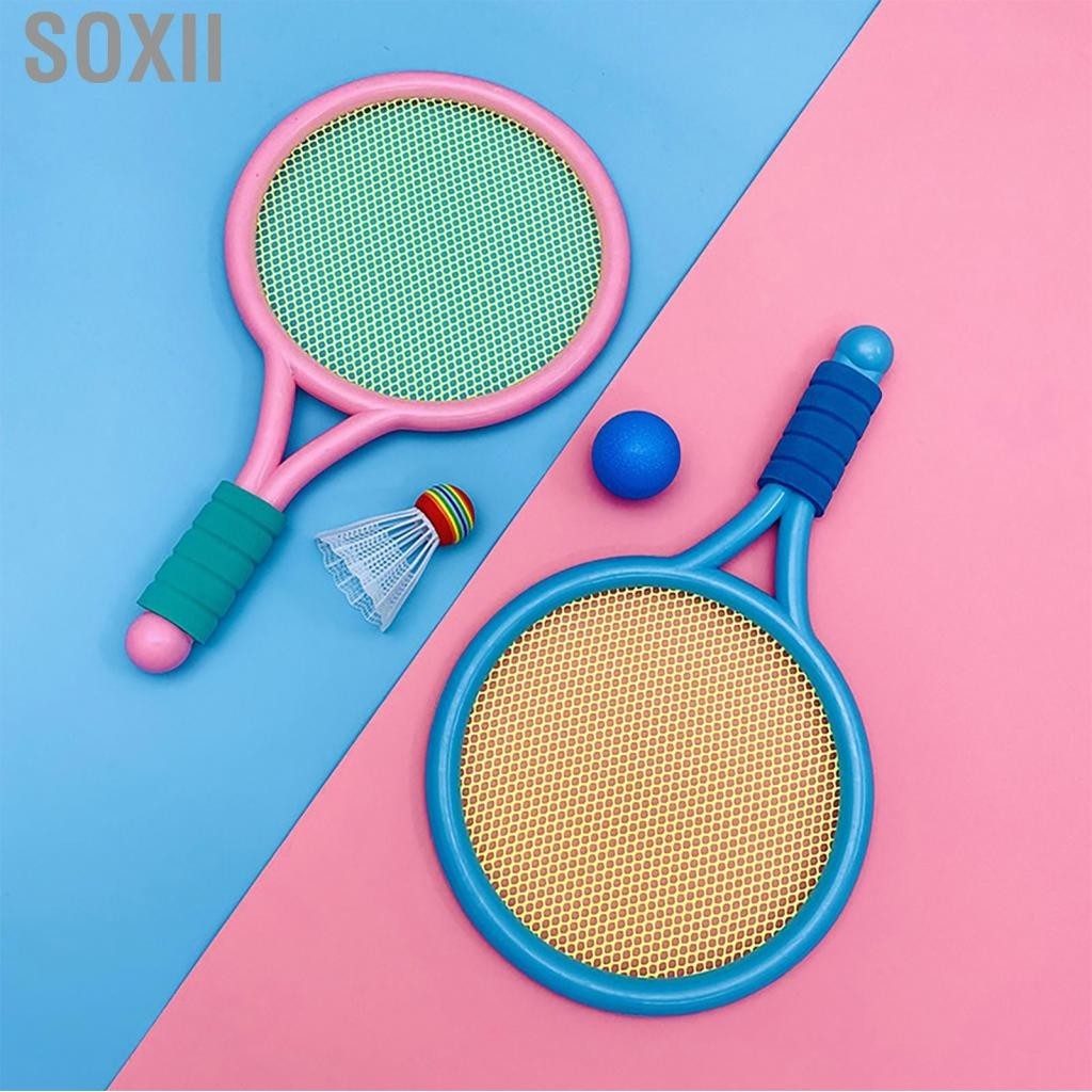 Soxii Children Badminton Racket Slip Resistant Durable Elastic Portable Tennis Set for Kids 2 Rackets Balls