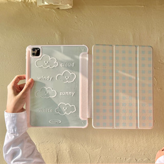 Vỏ gấp ba lần cho Mini6 Mini7 IPad5 6 7 8 9 10th 11th a16 Air11 Air2 Air13 Air4 Air5 Air6 10.9 "Pro10.5 Pro11 Pro12,9 2018 Air Pro 11 13 2024 Vỏ da họa tiết đám mây hồng