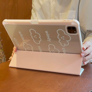 Vỏ gấp ba lần cho Mini6 Mini7 IPad5 6 7 8 9 10th 11th a16 Air11 Air2 Air13 Air4 Air5 Air6 10.9 "Pro10.5 Pro11 Pro12,9 2018 Air Pro 11 13 2024 Vỏ da họa tiết đám mây hồng