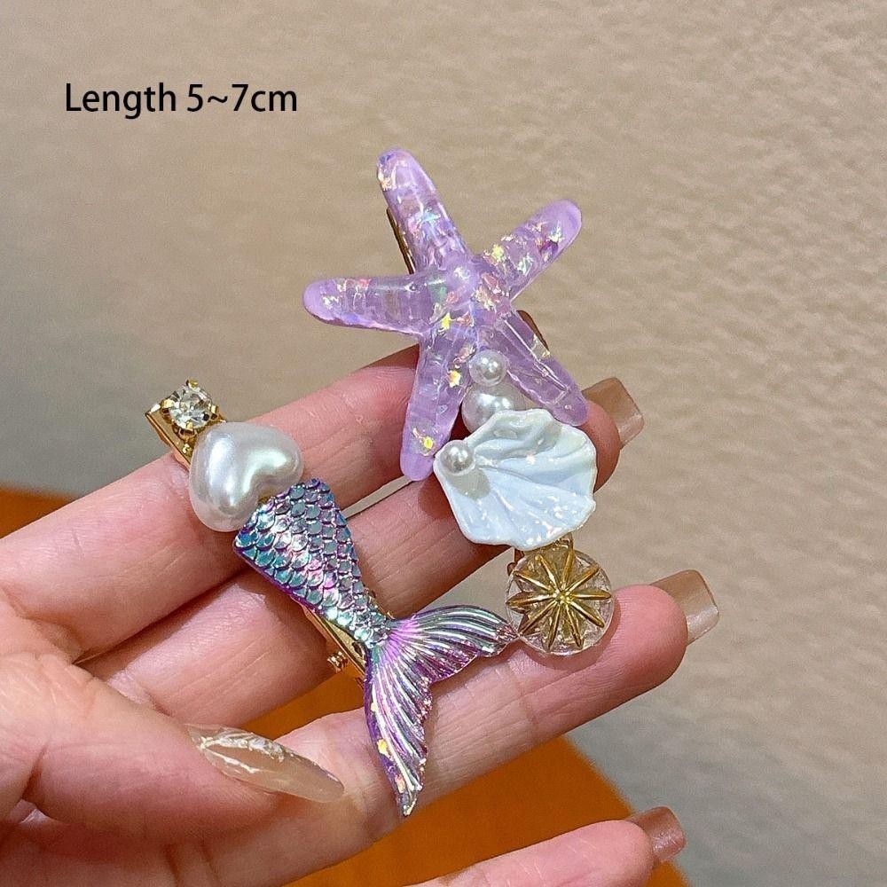EBINLANDS 5 Chiếc Kẹp Tóc Nàng Tiên Cá, Mũ Đội Đầu Ngọc Trai Vỏ Sao Biển Kẹp Tóc, Phụ Kiện Công Chúa Đại Dương Series Bang Kẹp Bãi Biển