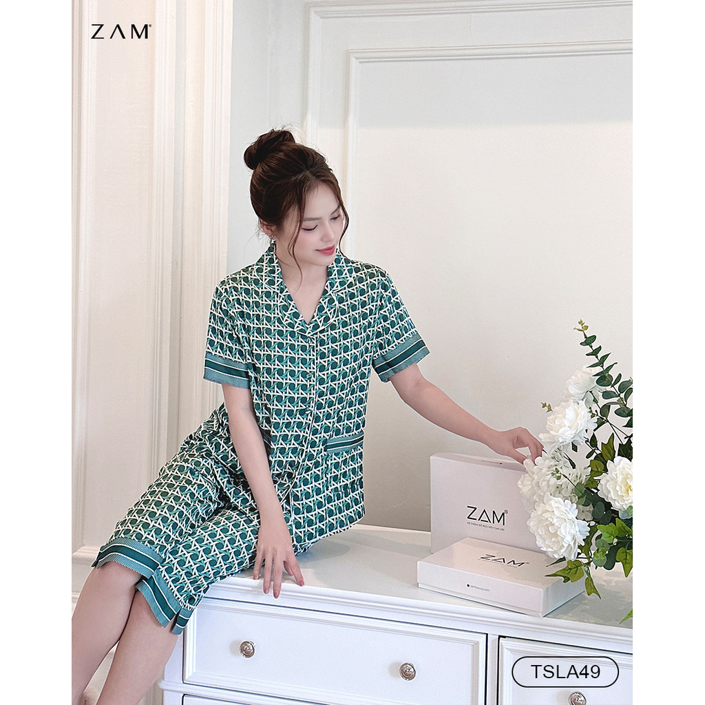 Ảnh BỘ MẶC NHÀ SHE BY ZAM - TSLA49 - BỘ NGẮN TAY QUẦN LỬNG ĐAN CHÉO XANH 3