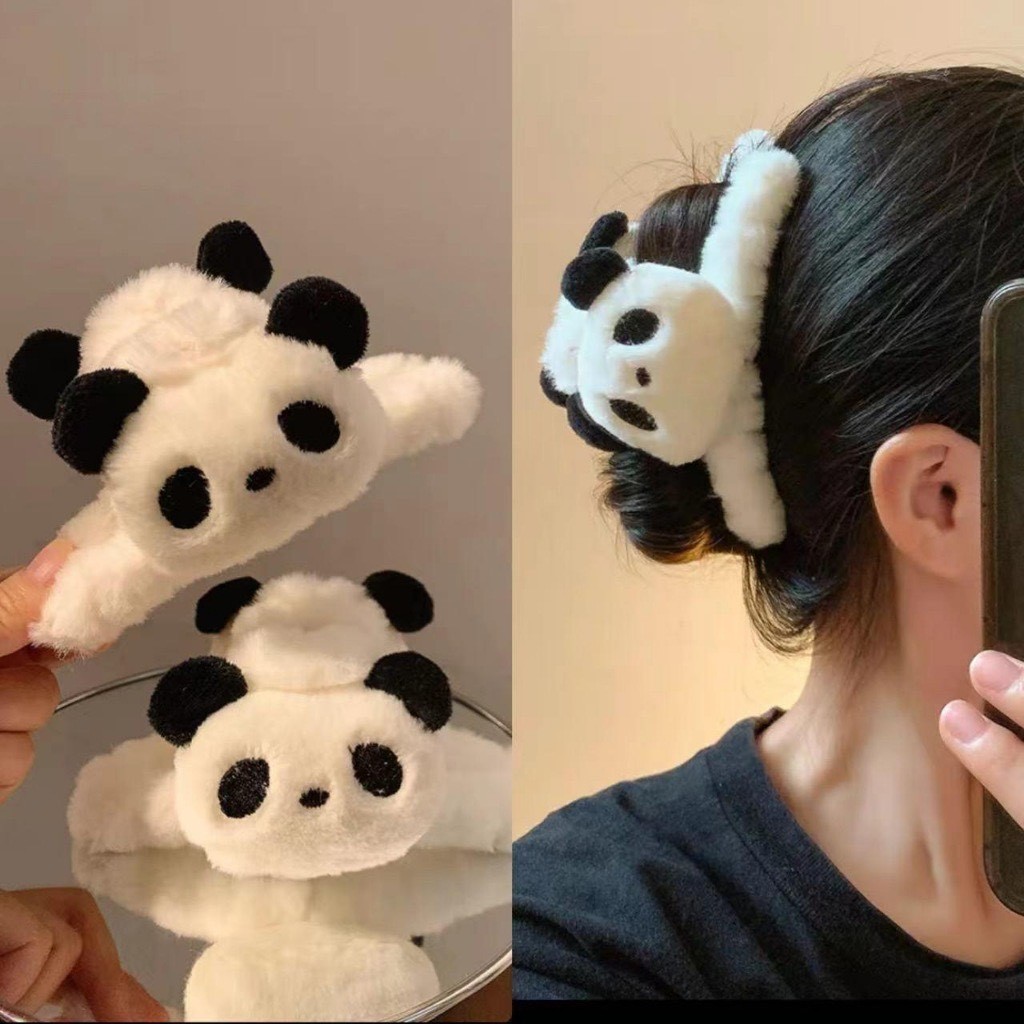 Kẹp Tóc Phủ Lông Nhung Gấu Trúc Trắng Cỡ Lớn 14cm Dễ Thương Phong Cách Hàn Quốc Phụ Kiện Tóc Empoli