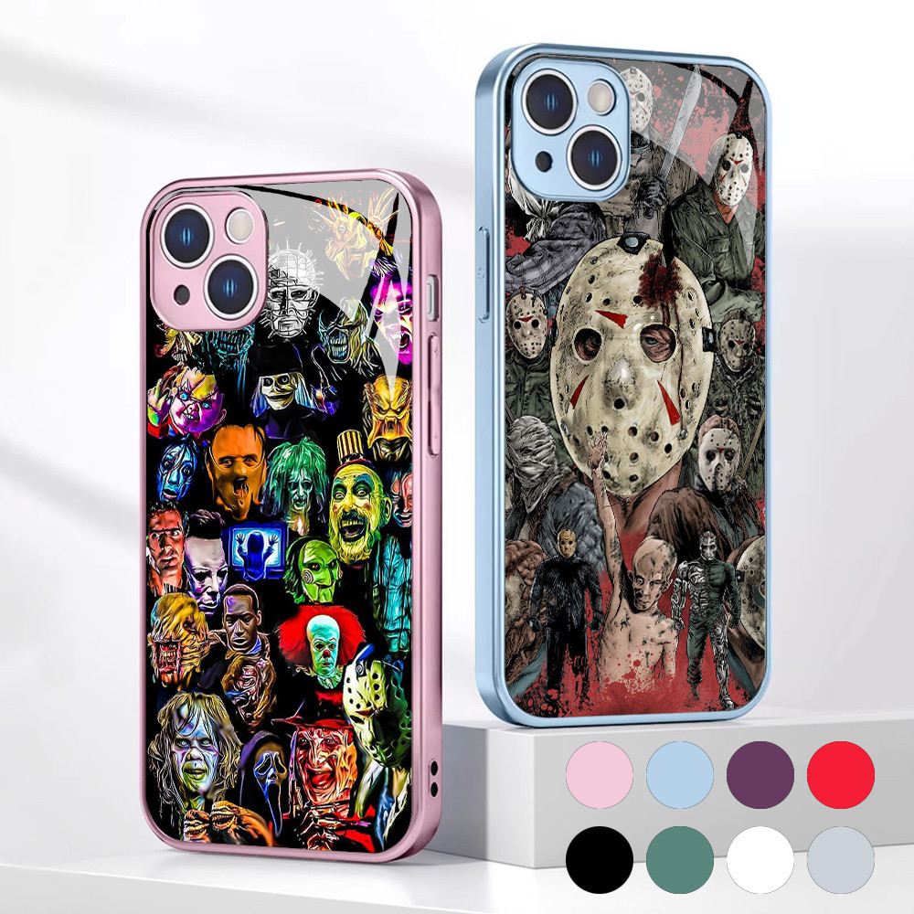 Freddy krueger Jason Voorhees Friday the 13th chucky Kính Cường Lực Ốp Lưng Điện Thoại IPhone 15 14 13 12 11 Pro XS Max Plus Mini X XR 8 7 6s SE2 / 3 Vỏ Sơn Kim Loại