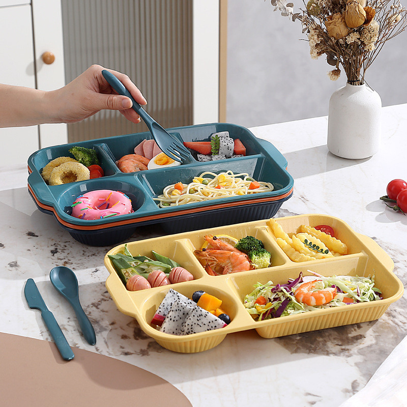 Có Dao Nĩa Thìa Đĩa Thực Phẩm Vuông Phù Hợp Với 5 Lưới Ăn Sáng Đĩa Sâu Ngăn Khay 211 Khay Ăn Giảm Béo Đĩa Thực Phẩm Giảm Cân Đĩa Định Lượng Trẻ Em