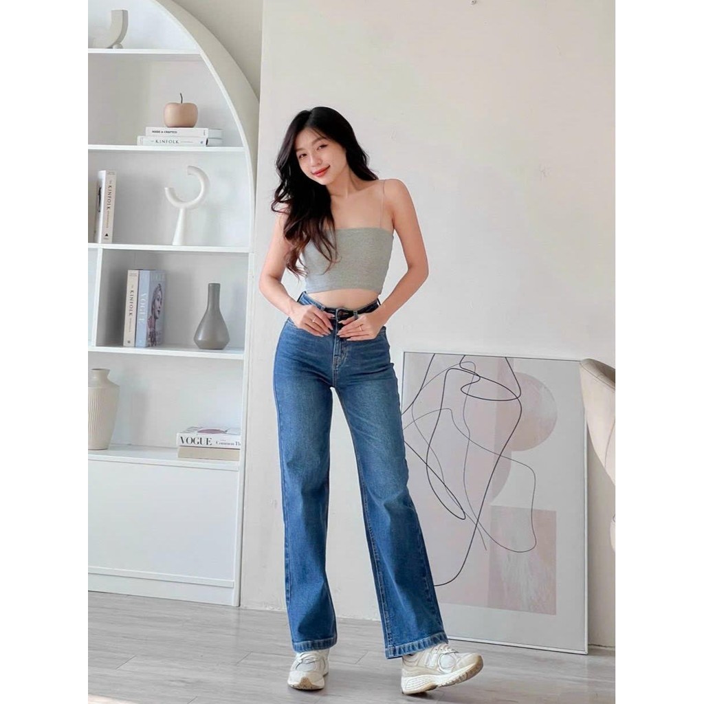 Ảnh TTTHAO - Quần jean nữ ống suông dài 92cm vải cotton co giãn cao cấp cho chị em nấm lùn J1 2