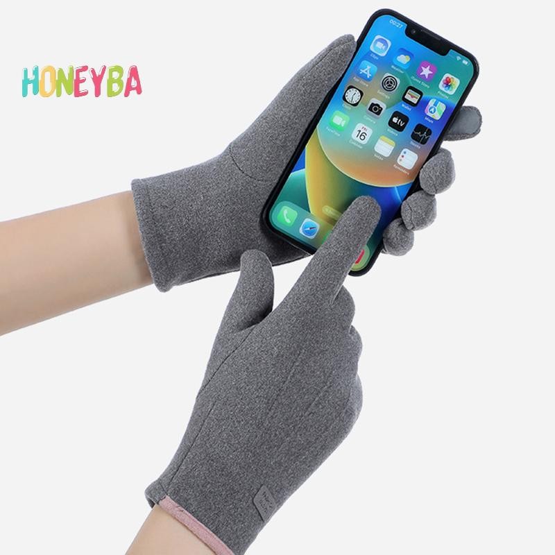 < Honeyba > Găng tay sang trọng dày mùa đông dành cho nữ Thời trang da lộn ấm áp ngoài trời Guantes Lady Găng tay lái xe màn hình cảm ứng Găng tay đi xe đạp thể thao