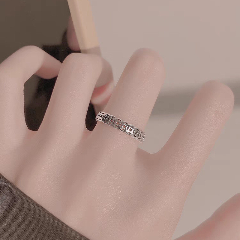 Retro Money-Fortune Good Luck Ring Nữ Thiết kế độc đáo Mở đơn giản Điều chỉnh