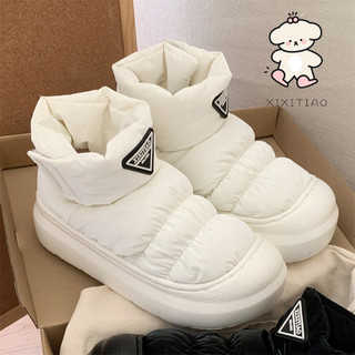 Xixitiao Chống Thấm Nước Xuống Vải Thời Trang Phong Cách Đường Phố Giày Cotton Mùa Đông Độc Đáo Bên Ngoài Thoáng Mát Nhãn Chữ Velcro Giày Bốt Tuyết Nữ