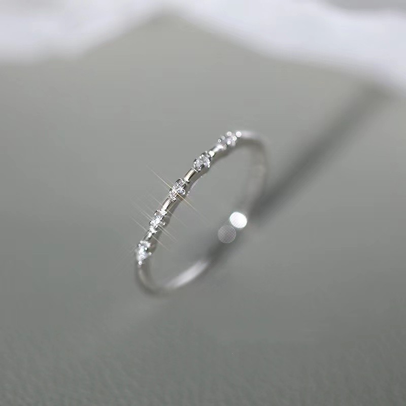 Đơn Giản S925 Bạc Kim Cương Nhẫn Nữ Mở Vòng Trơn Có Thể Điều Chỉnh Phù Hợp Với Mọi Trận Đấu