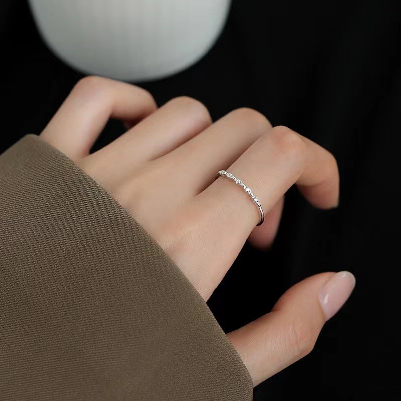 Đơn Giản S925 Bạc Kim Cương Nhẫn Nữ Mở Vòng Trơn Có Thể Điều Chỉnh Phù Hợp Với Mọi Trận Đấu
