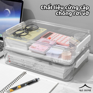 Hộp Nhựa Trong Suốt Đựng Tài Liệu Khổ A4 Hộp Đựng Tài Liệu Có Khóa Nắp Để Bàn Tiện Dụng NGÓI HOME - HD01