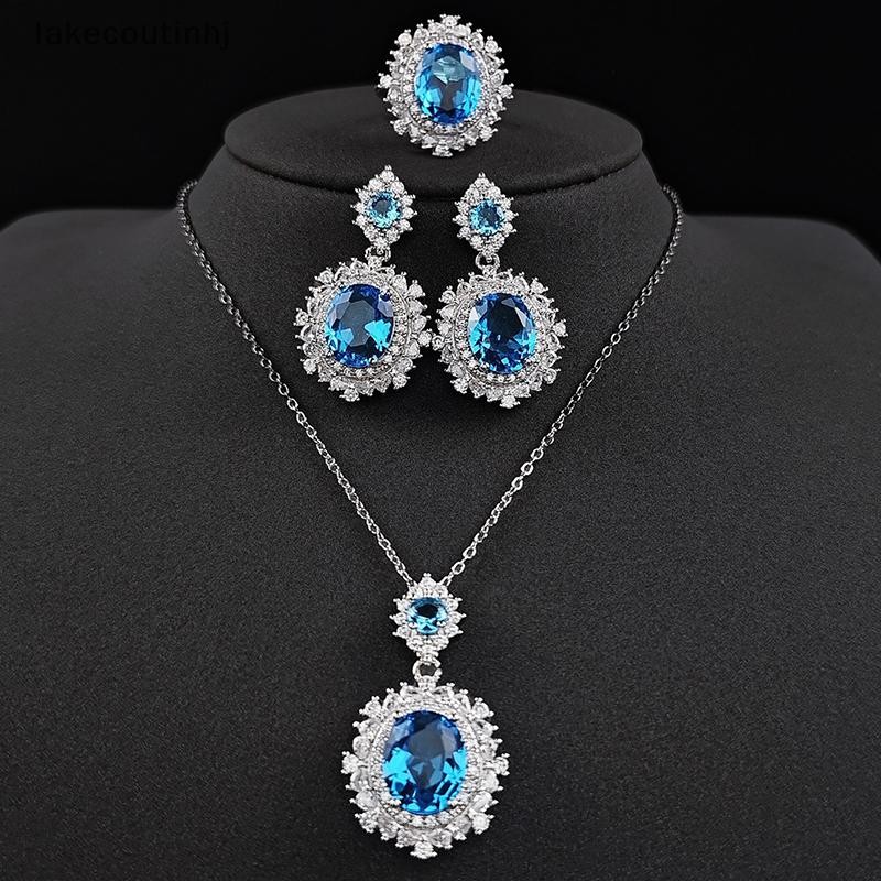 Lu 3 Cái / bộ Thanh Lịch Sang Trọng Thời Trang Pha Lê Zircon Vòng Cổ Bông Tai Nhẫn Dành Cho Nữ Bé Gái Tiệc Cưới Bộ Trang Sức Quà Tặng tinhj