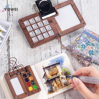 YOWEI Gỗ óc chó Màu Nước Bảng Màu Di Động Hộp Sơn Có Kẹp Du Lịch Tranh Khay Sơn Đồ Dùng Nghệ Thuật Sketchbook Bảng VN