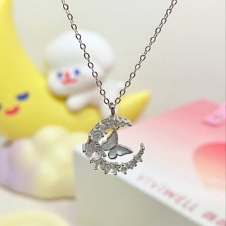 [Ưu đãi đặc biệt] Vòng cổ Kim cương Bướm Mặt trăng Vòng cổ nữ Kim cương xanh Bán chạy Niche Light Sang trọng Dây chuyền xương đòn cao cấp Quà tặng bạn gái