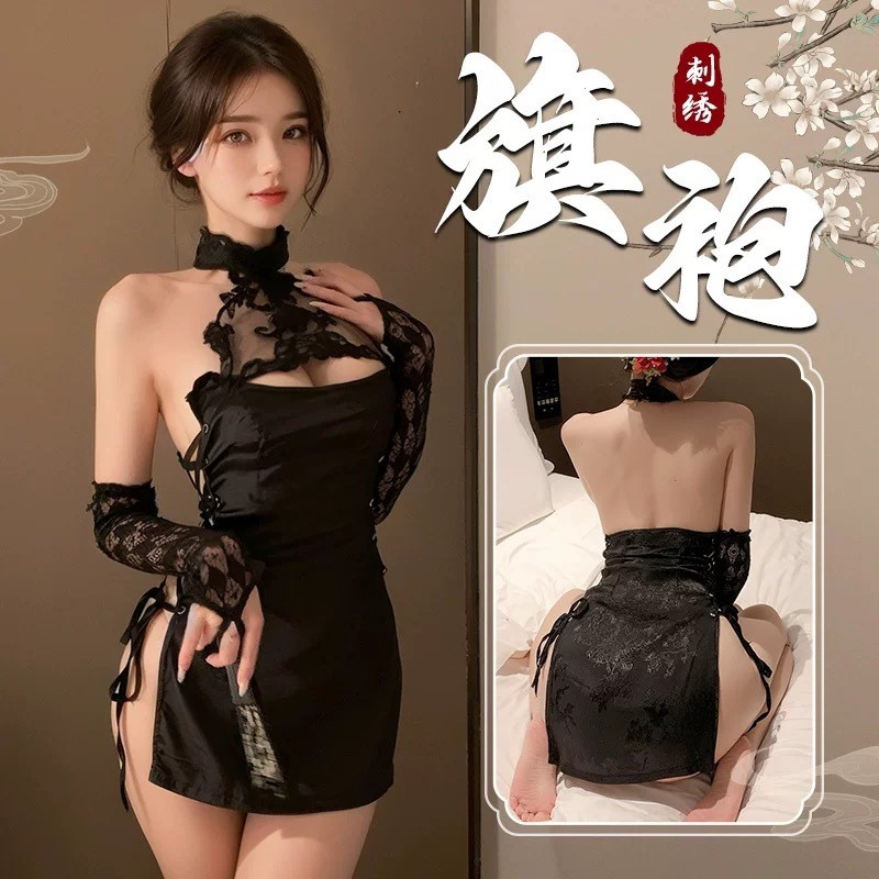 Đồ lót sexy, sườn xám thêu phong cách cổ, áo choàng hẹn hò trêu chọc, đồng phục cám dỗ