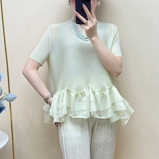 T Sang Trọng Thời Trang Rời Mùa Hè Cổ Tròn Không Đều Top Xếp Ly Phong Cách Hàn Quốc Tay Ngắn Người Nổi Tiếng Bao Mỡ Xù Slimm