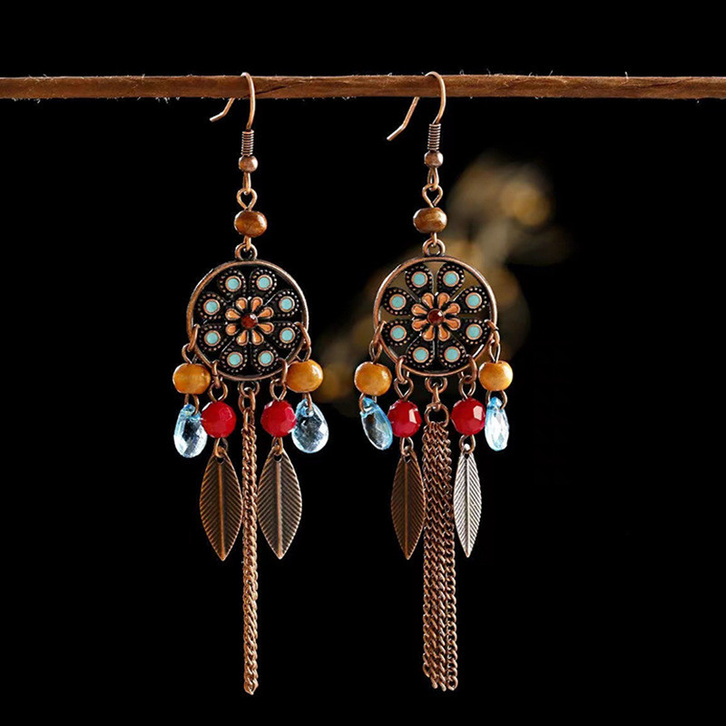 Retro Cá Tính Lá Tua Rua Tai Móc Phong Cách Dân Tộc Mặt Mỏng Dây Xích Bông Tai Bohemian Tất Cả Trận Đấu Được Vận Chuyển Trên Behalf