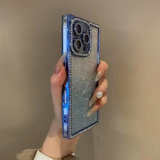 Ốp điện thoại di động dạng bột vuông mạ điện sang trọng cho iPhone16 Pro Max 15 14 13 Pro Max Bảo vệ Camera chống sốc Vỏ mềm chống rơi