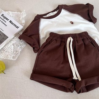 Bộ đồ trẻ em cotton mới mùa hè cho bé trai và bé gái, áo thun ngắn tay thêu + quần short trẻ em, bộ hai món thoải mái