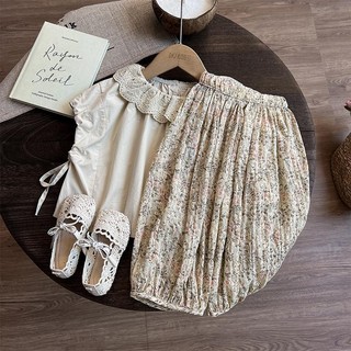 Áo thun ngắn tay cho bé gái mùa hè + quần dài hoa hai mảnh, bộ thời trang mới mùa hè, phong cách Mori, trang phục mùa hè cho trẻ em, bộ quần hoa chống muỗi cho bé gái