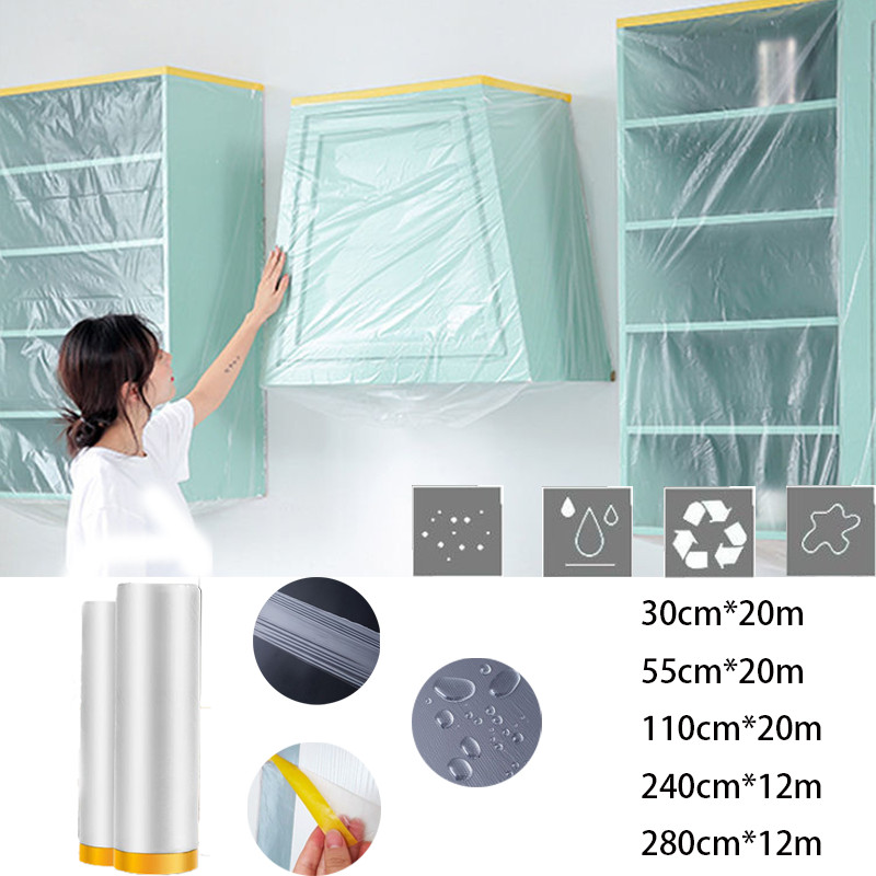 【Nhiều kích cỡ có sẵn】Màng Nilon che bụi đa năng,Có sẵn cho:che đồ,che chắn sơn,bọc hàng, Có một đầu dán dính vv