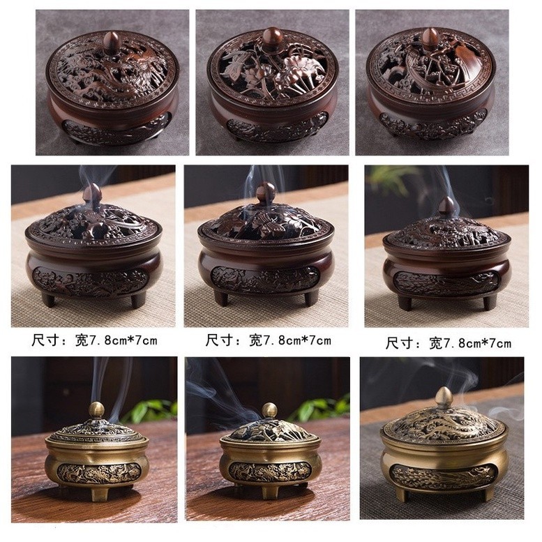 Lư Hương Xông Trầm Cỡ Bé Bằng Đồng Đúc Nguyên Khối Nắp Rồng Phượng, Hoa Sen Đẹp Mắt