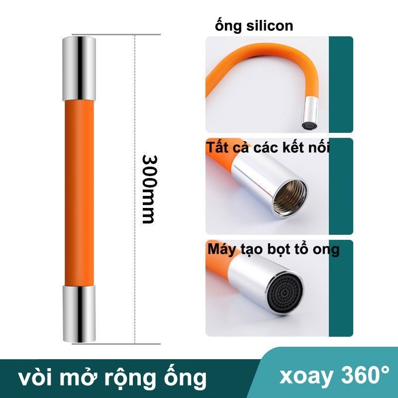 Ống nối dài vòi nước, xoay 360°, ống silicon, tất cả các kết nối đồng FETA