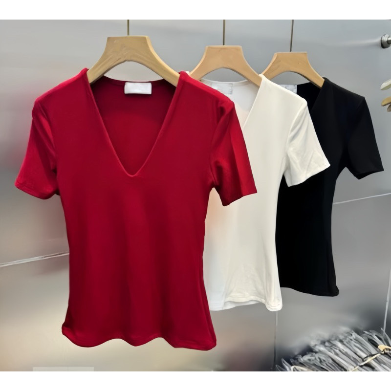 Áo thun nữ đẹp cổ V chất cotton co giãn, Áo Cổ Tim Nữ đẹp