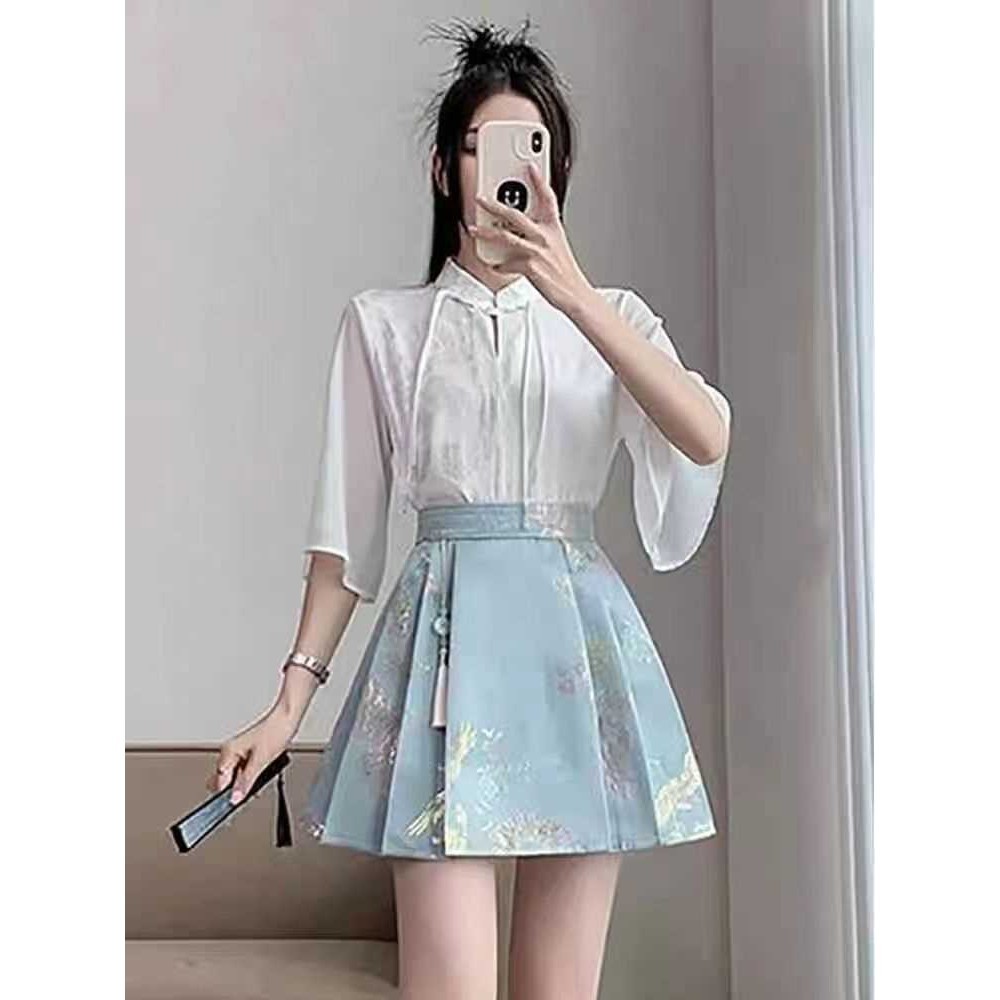 Cao Cấp Jacquard Phong Cách Quốc Gia Váy Mặt Ngựa Nữ Nửa Chiều Chữ A Ôm Xếp Ly Váy