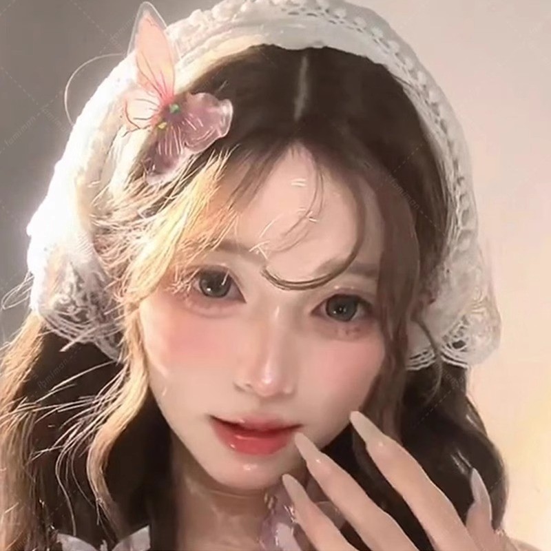 [Yunyuan] Băng đô dễ đeo, Khăn quàng cổ, Khăn tam giác tích hợp, Khăn vuông, Phụ kiện tóc phong cách mục vụ, Băng đô đi biển dành cho nữ, Ren, Đeo trực tiếp trên đầu