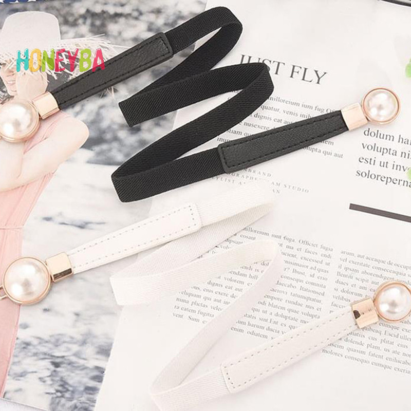< Honeyba > Thắt Lưng Ngọc Trai Da Đầm Váy Eo Co Giãn Mỏng Thắt Lưng Nữ Thắt Lưng Nữ Thắt Lưng Phụ Kiện