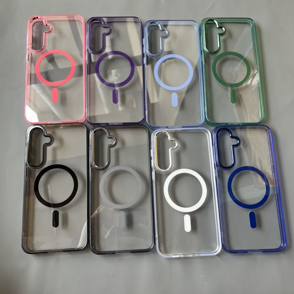 Ốp Điện Thoại Cứng Acrylic Chống Vàng Cho Samsung Galaxy S24 Ultra A16 A55 A35 S22 S23 Plus Ultra FE A16 A56 A36 Chống Sốc Trong Suốt Màu Tím Dày Magentic Cứng Bóng