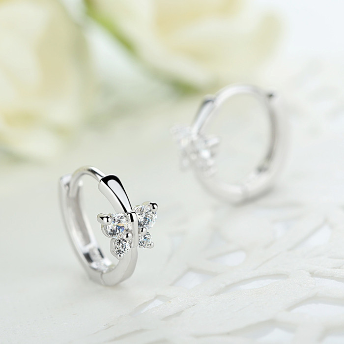 Bạc 925 Bướm Zirconia Bông Tai Vòng Nhỏ Cho Nữ Đẹp Aros Huggies Bông Tai Trang Sức