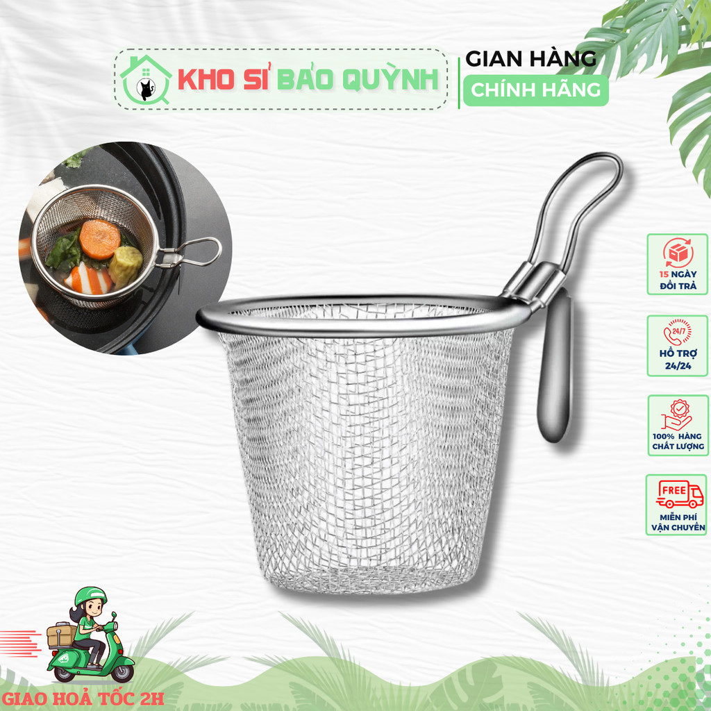 Giỏ lưới cài nồi lẩu Inox304 - Giỏ rổ vớt đồ ăn nhúng lẩu nhúng mì ...