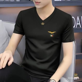 Phong Cách Mới Mùa Hè 2024 Cổ Chữ v Slim-Fit Ngắn Tay Nam Nửa Tay Áo Thun Top Quần Áo T