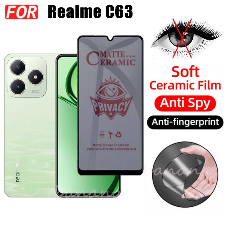 3 TRONG 1 Realme C63 Phim Gốm Sứ Chống Gián Điệp Riêng Tư Cho Realme C67 C65 C53 C51 Ống Kính Máy Ảnh Kính Bảo Vệ Màn Hình Và Phim Mặt Sau