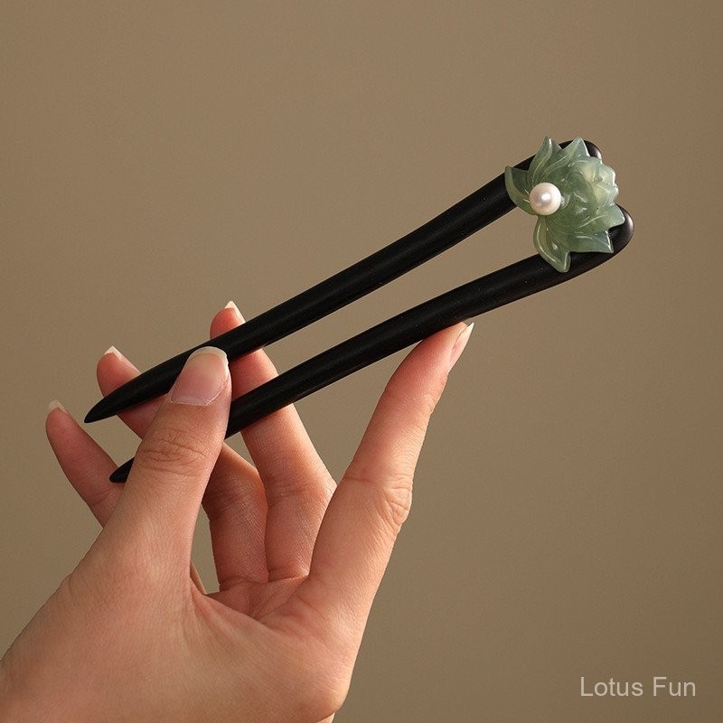Thiết Kế Ban Đầu Xiuyu Lotus Hình Chữ U Đôi Kẹp Tóc Gỗ Đàn Hương Kẹp Tóc Cổ Hanfu Sườn Xám Phụ Kiện Kẹp Tóc Hàng Ngày