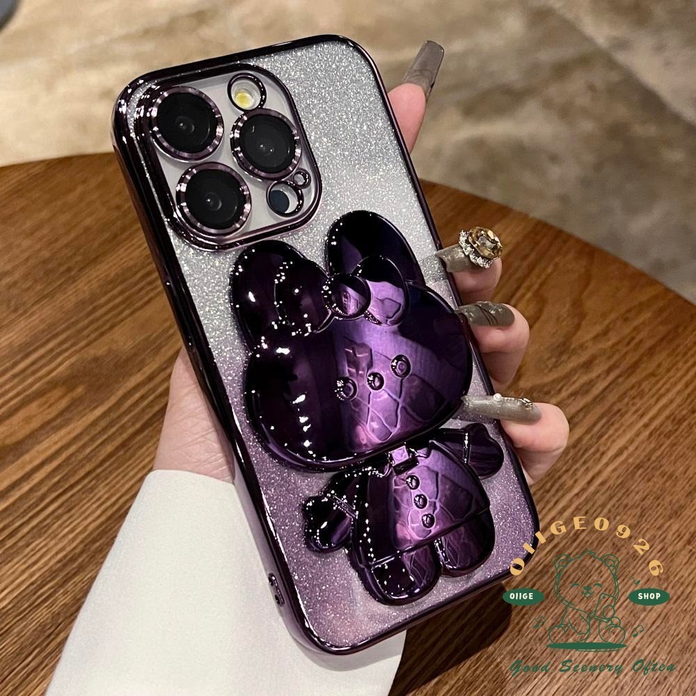 Mạ giá đỡ gương thỏ Vỏ điện thoại iphone15 Pro MAX 14 13 12 11 XR XS MAX cho vỏ iPhone Vỏ mềm TPU silicon Vỏ bảo hiểm toàn diện chống sốc
