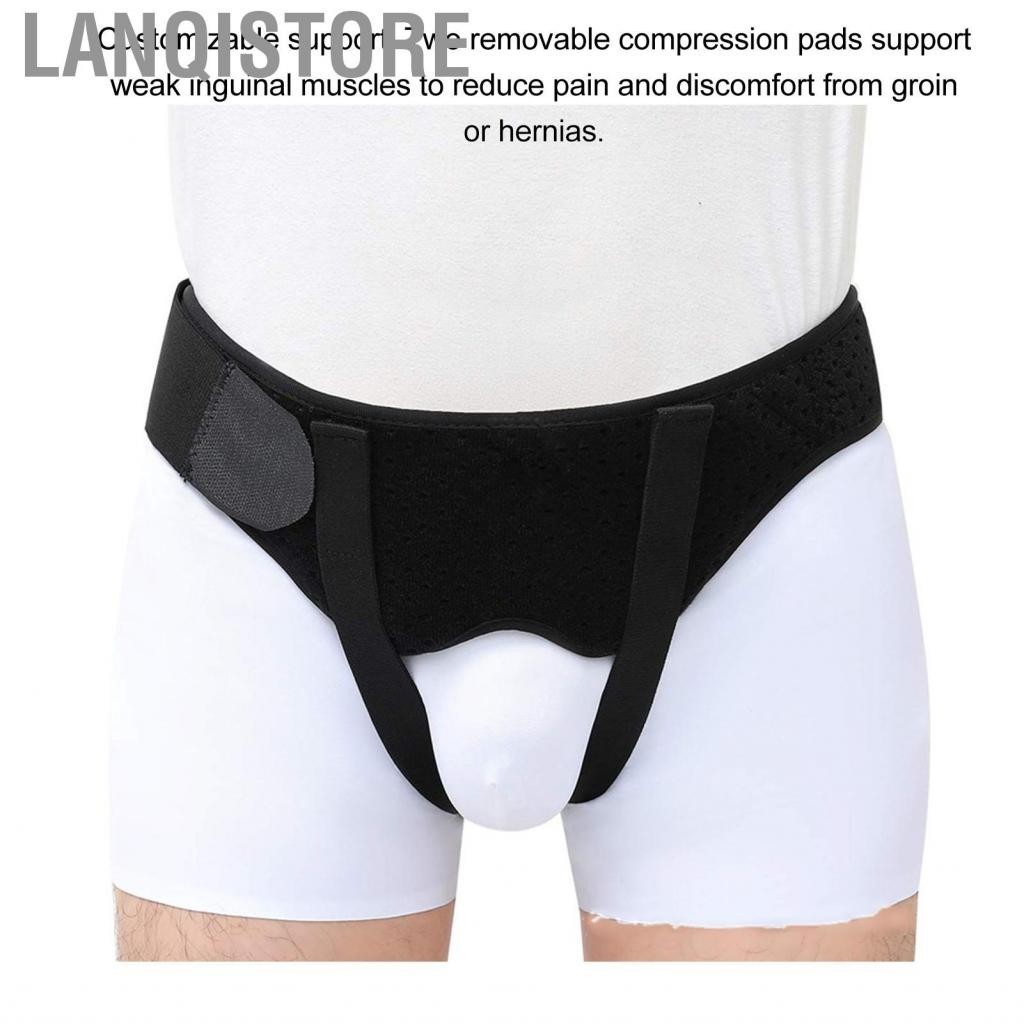 Lanqistore Đai cố định thoát vị ruột Vải nylon màu đen Dễ dàng điều chỉnh cho nam giới Miếng đệm bẹn PU để chăm sóc cơ thể