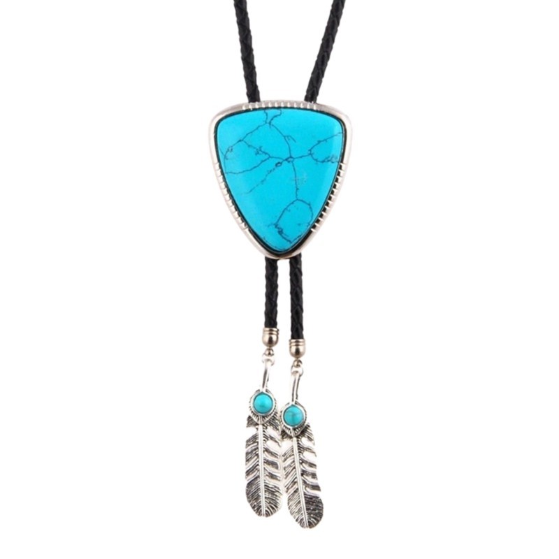Dasbsug Nam Nữ Vintage Bolo Tie Tây Bò Tam Giác Đá Mặt Dây Chuyền Vòng Cổ
