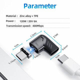 Elough 120W Magnetic Adapter Fast Charging USB Type C to Type C Connector