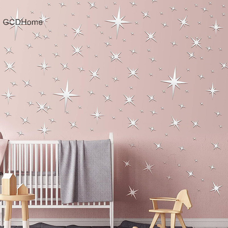 Gcdhome 42 Tờ Ngôi Sao Sáng Tạo Acrylic Có Thể Tháo Rời Gương Kẻ Sọc Dán Tường DIY Lễ Hội Trang Trí Nhà Cửa HOT Dán