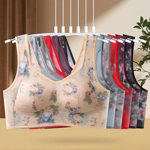 Phụ Nữ Trung Niên Mẹ Phong Cách Áo Ngực Quần Lót Người Cao Tuổi Trung Niên Cố Định Cốc Không Có Vòng Thép In Hình Kích Thước Lớn Áo Vest Phong Cách Áo Ngực
