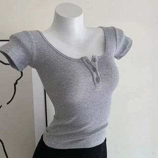 Áo Thun Tay Ngắn Cúc Cài Kiểu Babytee Croptop Chất Tăm